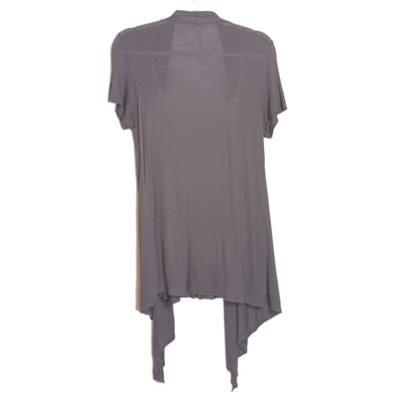 Andrea Ruffle Short Sleeve Blouse With Faux Cardigan Gray White Missy Size M - Picture 4 of 5